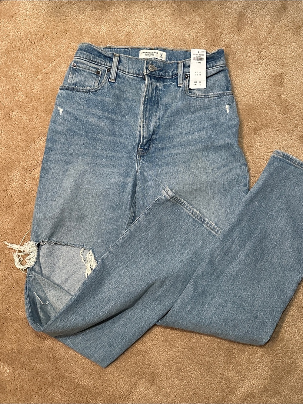 Abercrombie & Fitch Medium Blue High-Rise Distressed Straight Jeans